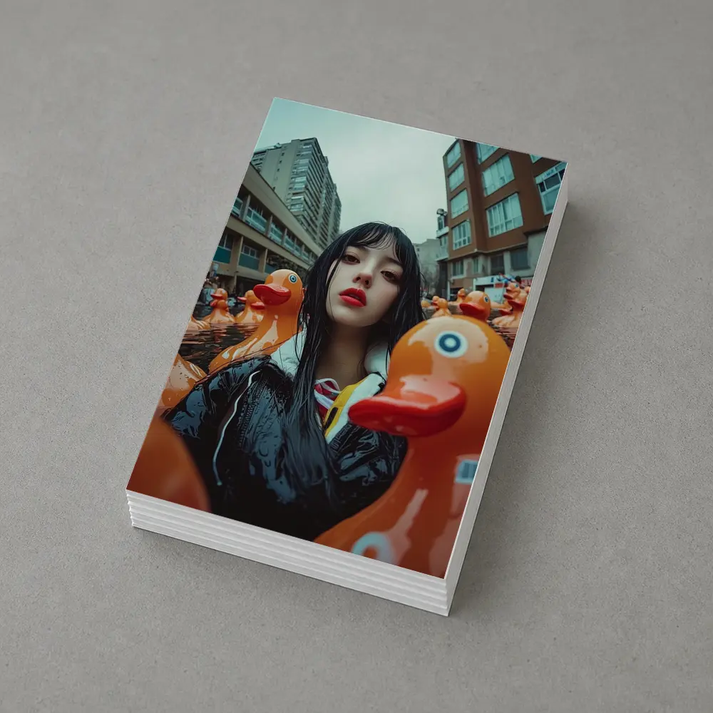 Girl Surrounded By Rubber Ducks Urban Street – Postcards