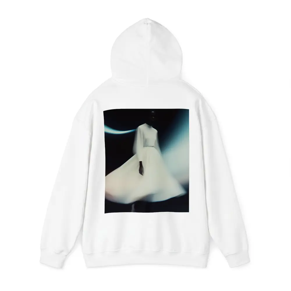 Woman White Dress Spinning Dark Background – Hoodies