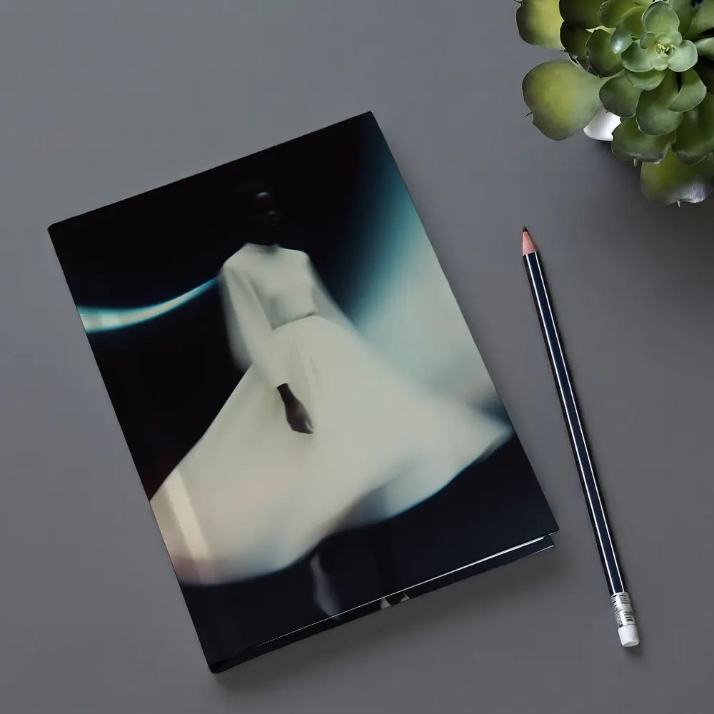 Woman White Dress Spinning Dark Background – Notebooks