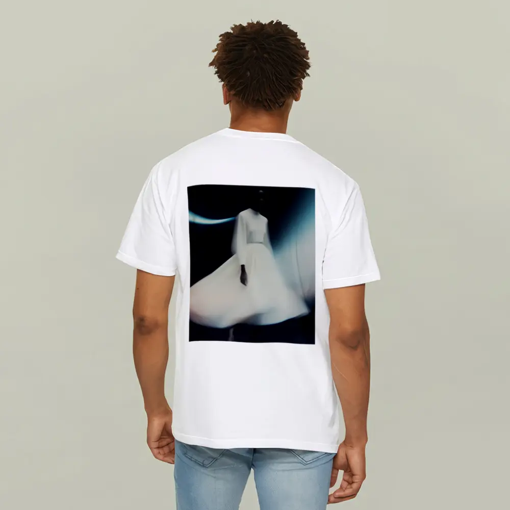 Woman White Dress Spinning Dark Background – T-Shirts