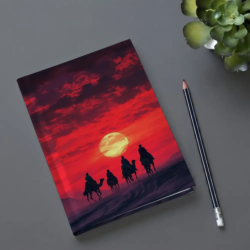 Camel Caravan Silhouette Red Desert Sunset – Notebooks
