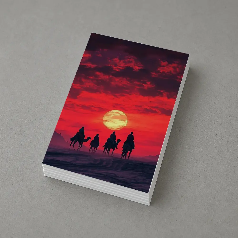 Camel Caravan Silhouette Red Desert Sunset – Postcards
