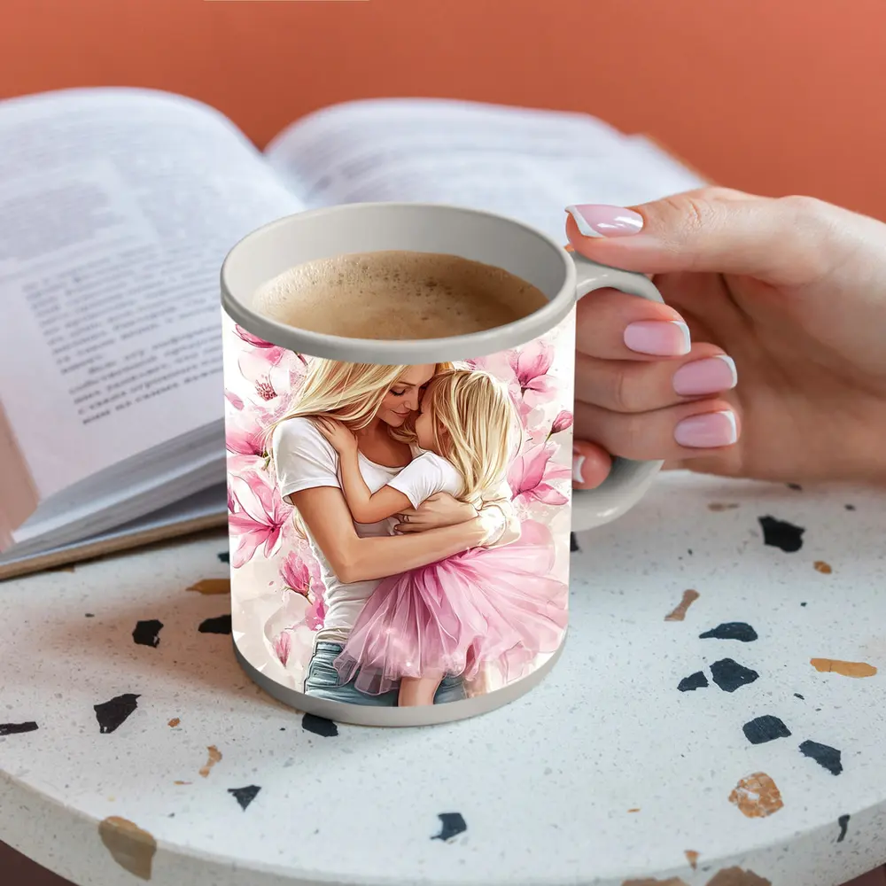 Mother Daughter Hug Pink Magnolia Flowers – Mugs