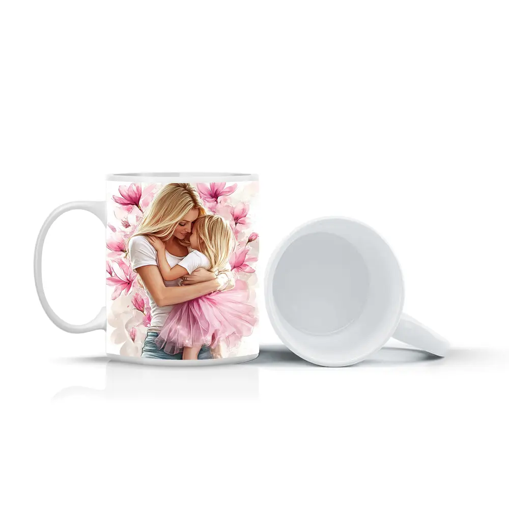 Mother Daughter Hug Pink Magnolia Flowers – Mugs