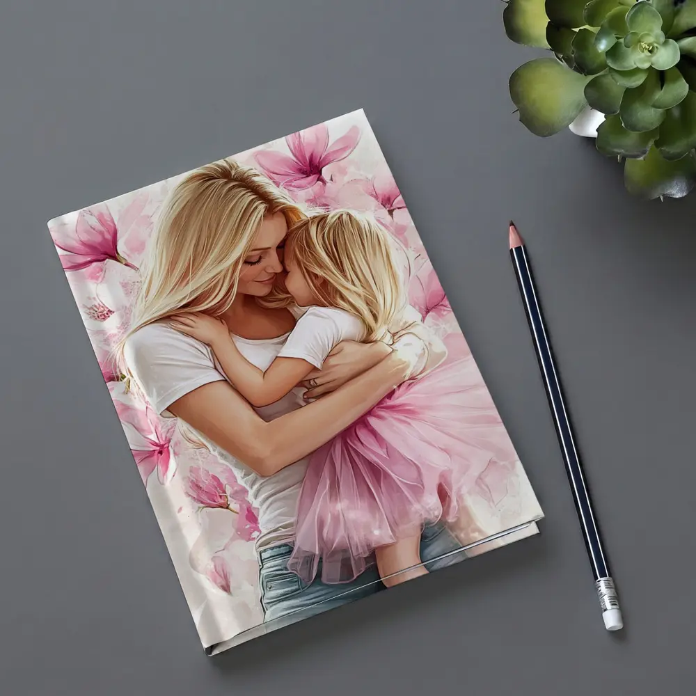 Mother Daughter Hug Pink Magnolia Flowers – Notebooks