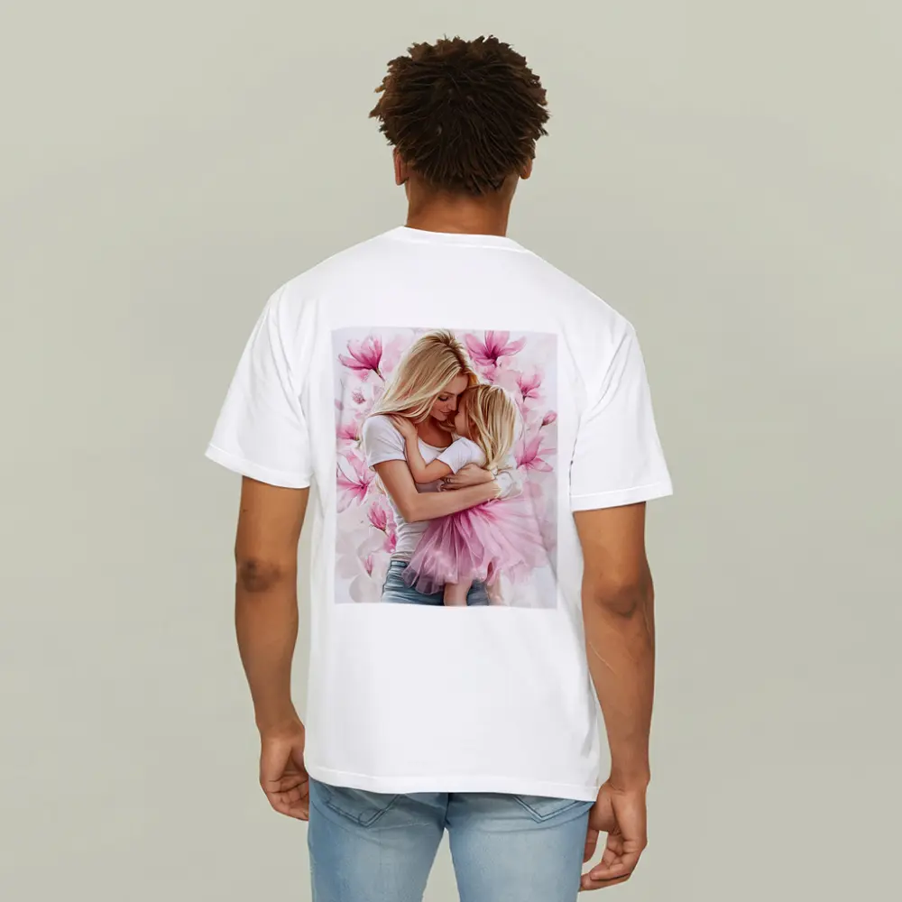 Mother Daughter Hug Pink Magnolia Flowers – T-Shirts