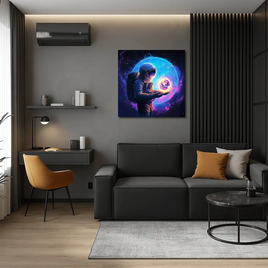 Astronaut Holding Glowing Earth in Space – Wall Art