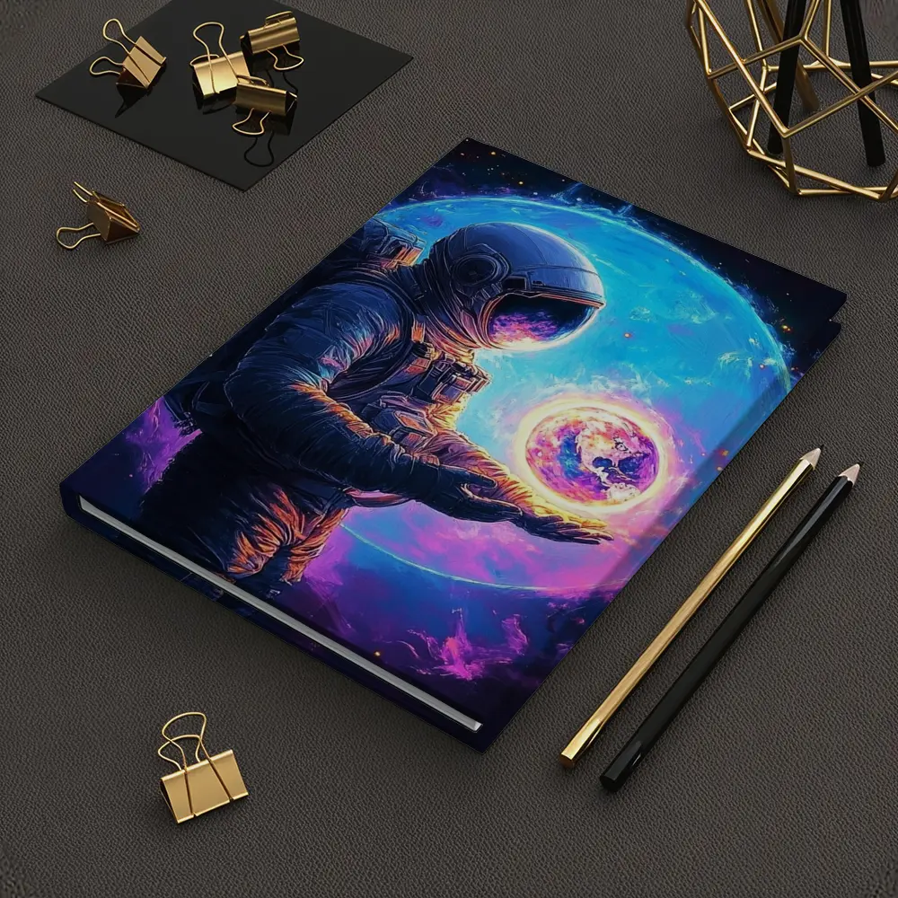 Astronaut Holding Glowing Earth in Space – Notebooks