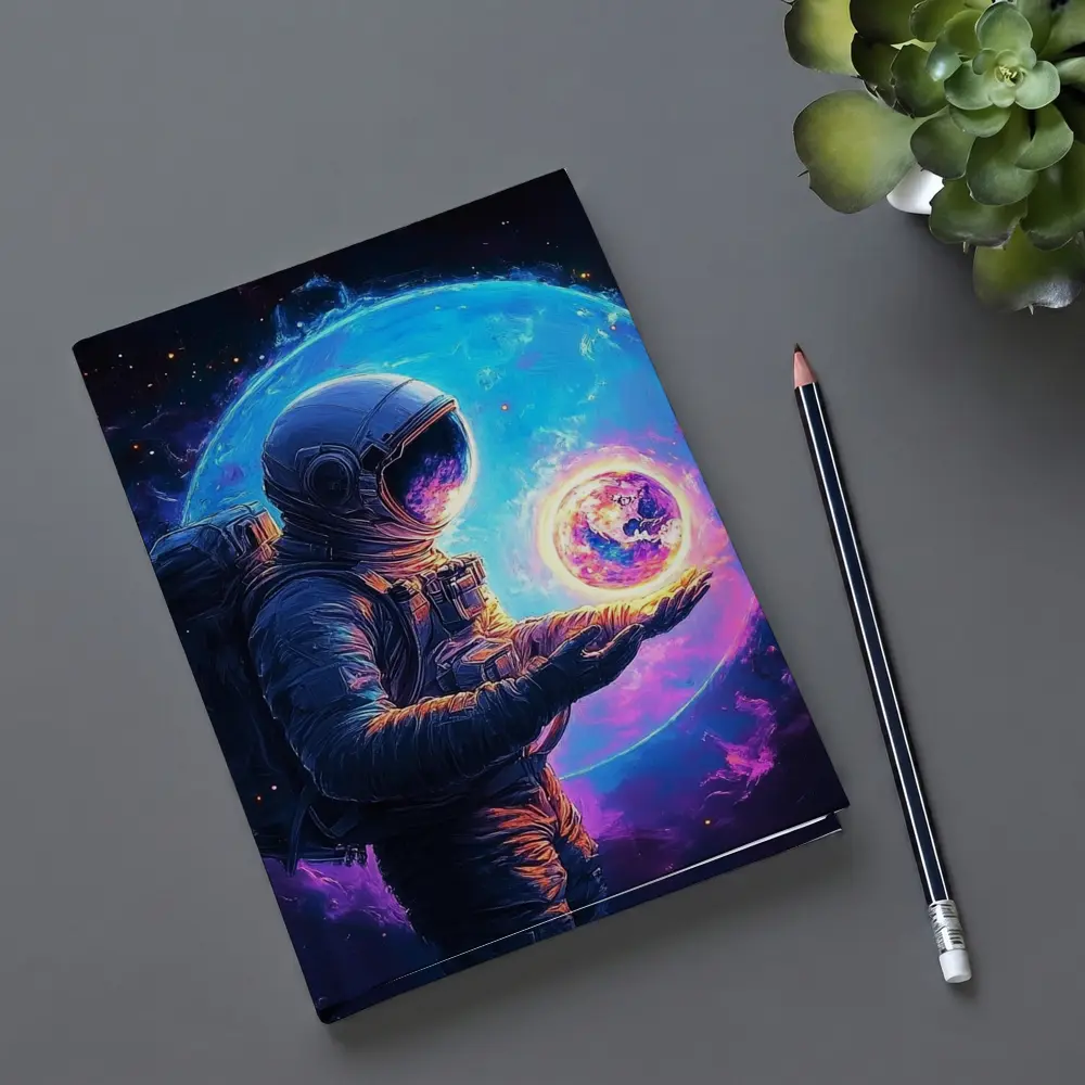 Astronaut Holding Glowing Earth in Space – Notebooks