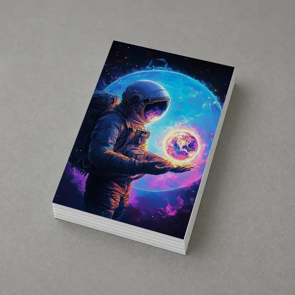 Astronaut Holding Glowing Earth in Space – Postcards