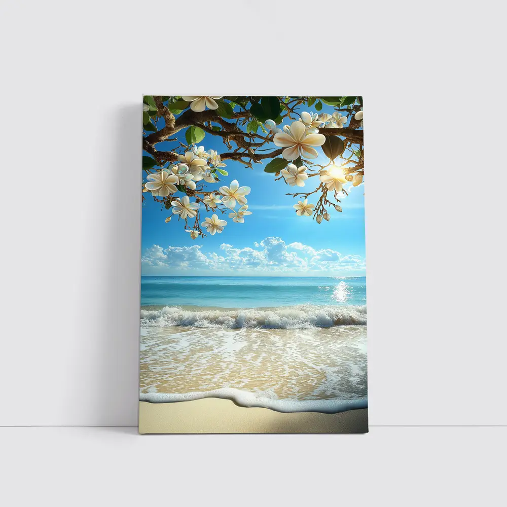 Plumeria Flowers Over Tropical Beach Ocean – Wall Art