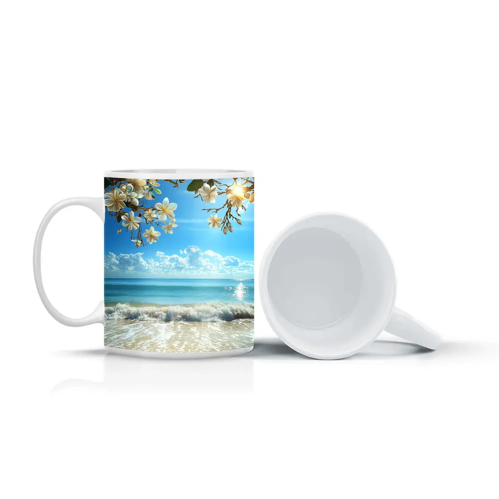 Plumeria Flowers Over Tropical Beach Ocean – Mugs