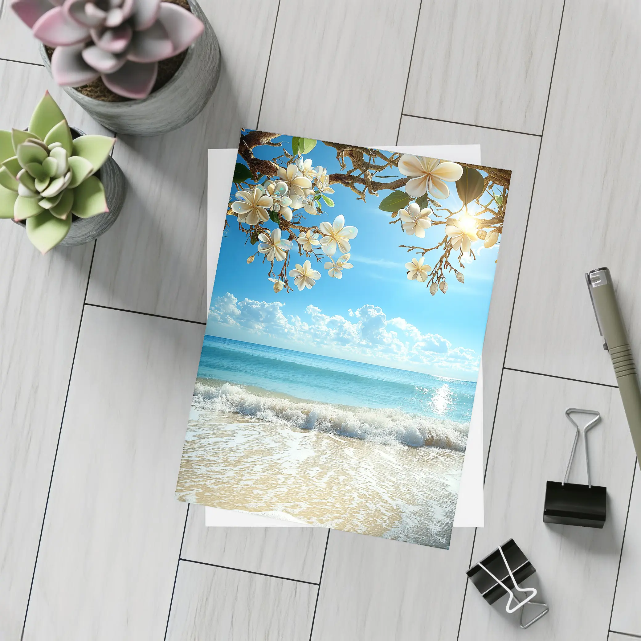 Plumeria Flowers Over Tropical Beach Ocean – Postcards
