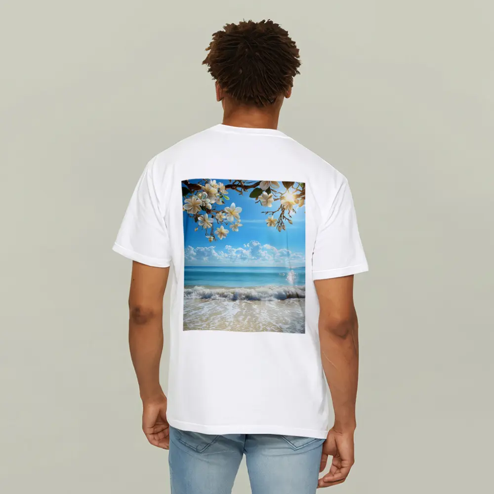 Plumeria Flowers Over Tropical Beach Ocean – T-Shirts