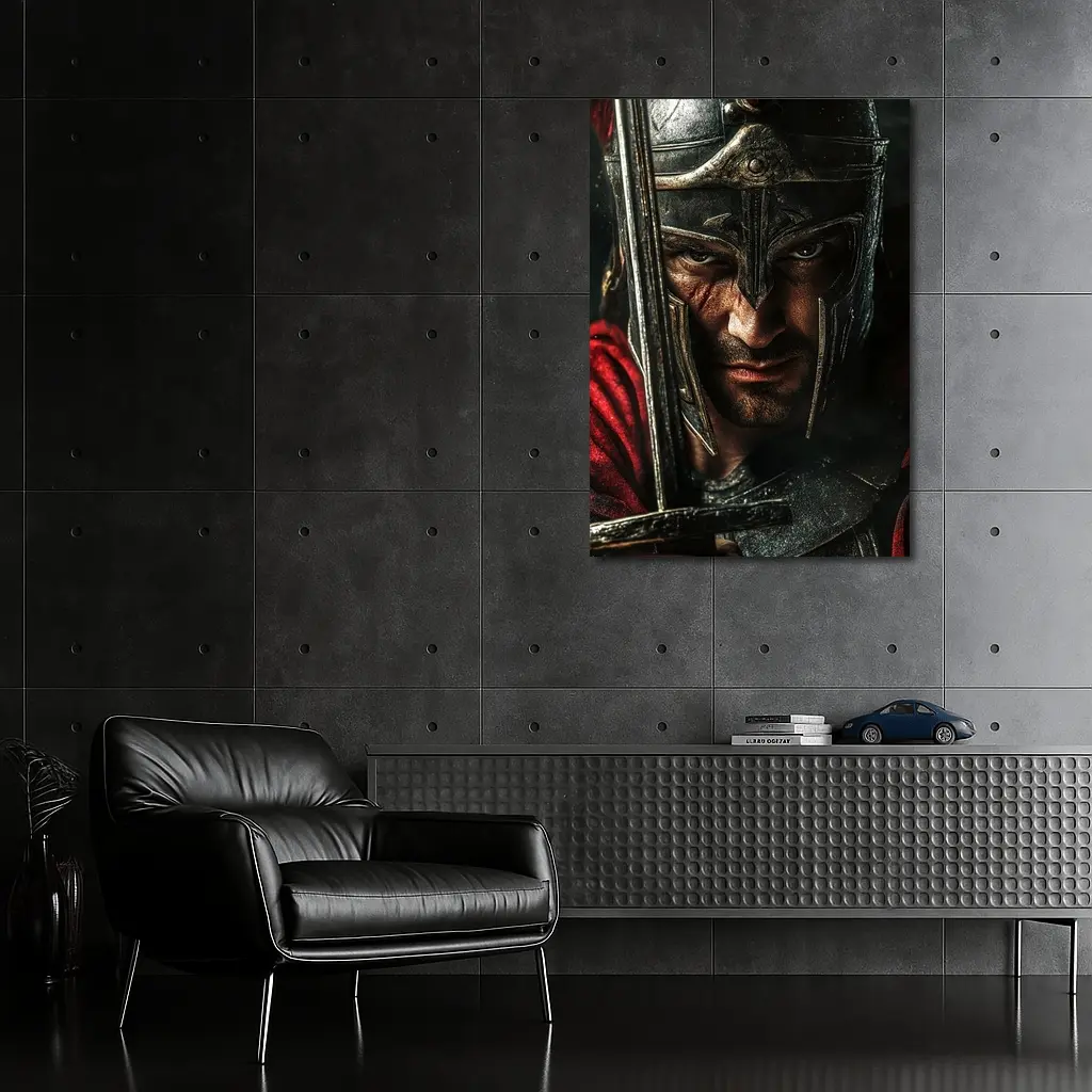 Spartan Warrior Helmet Sword Dark Background – Wall Art