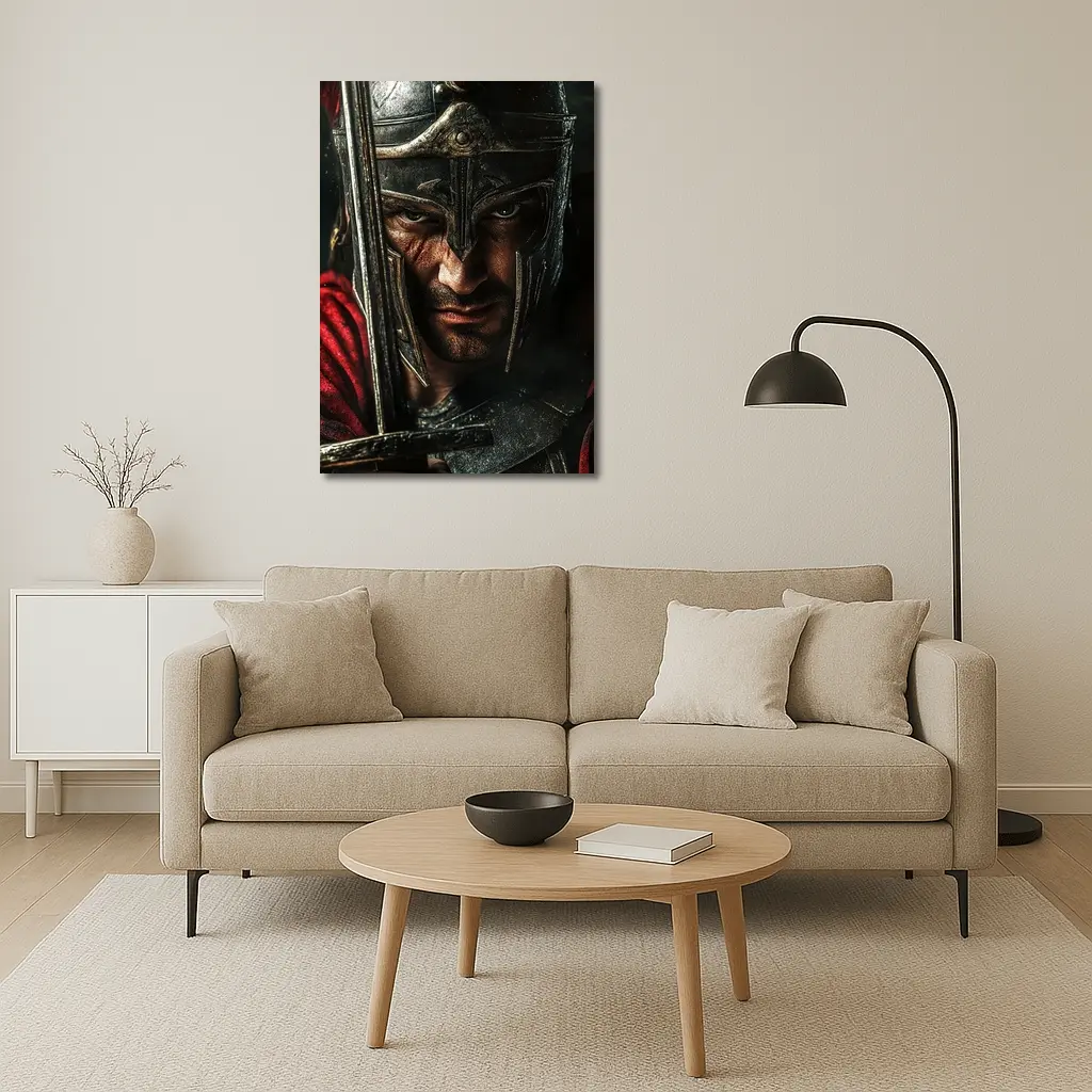 Spartan Warrior Helmet Sword Dark Background – Wall Art