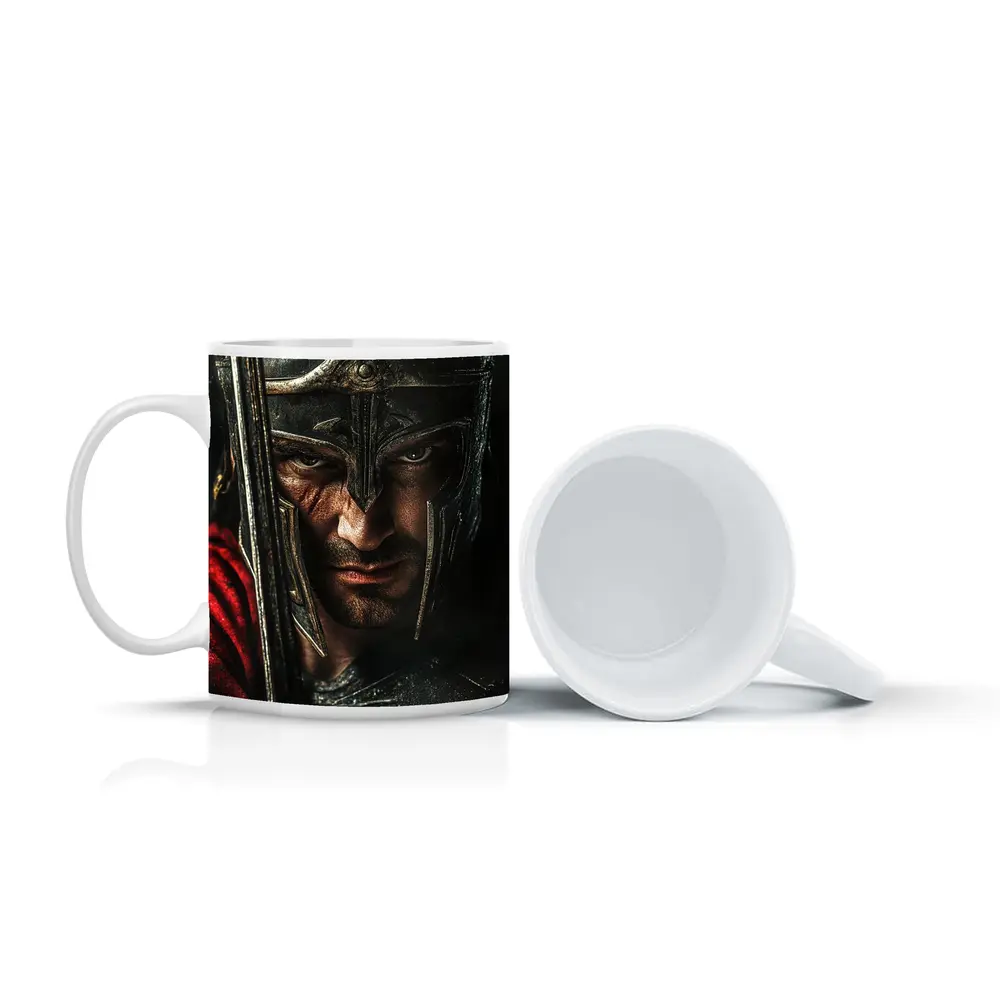 Spartan Warrior Helmet Sword Dark Background – Mugs
