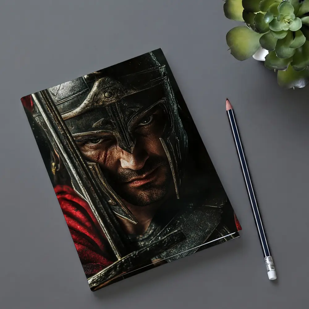 Spartan Warrior Helmet Sword Dark Background – Notebooks