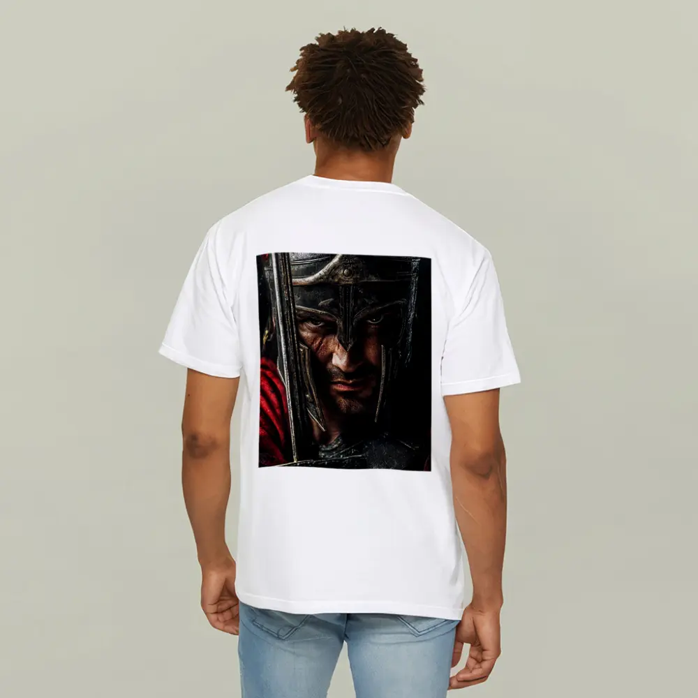 Spartan Warrior Helmet Sword Dark Background – T-Shirts