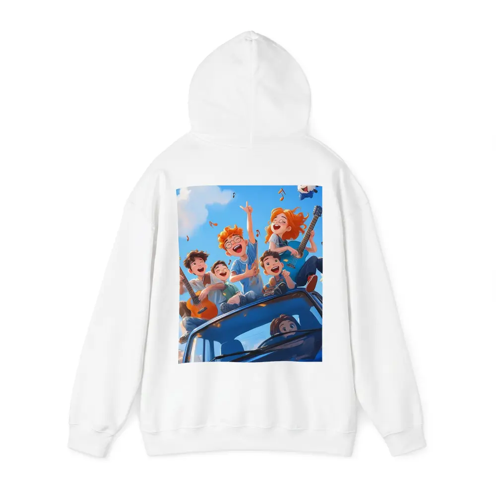 Happy Kids Playing Music On Blue Car – Hoodies