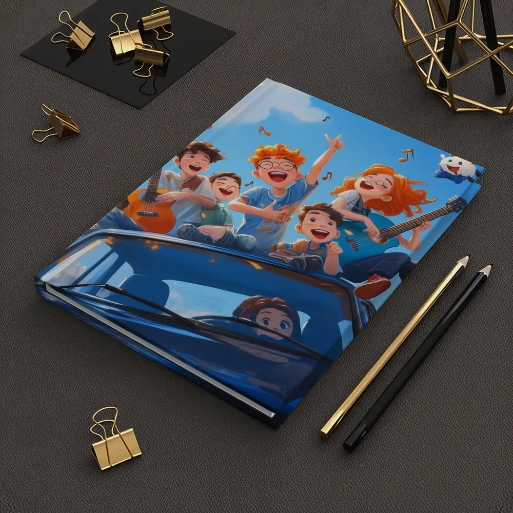Happy Kids Playing Music On Blue Car – Notebooks