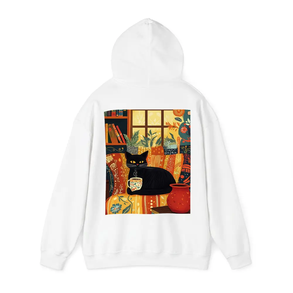 Black Cat Cozy Reading Room Illustration Art – Hoodies