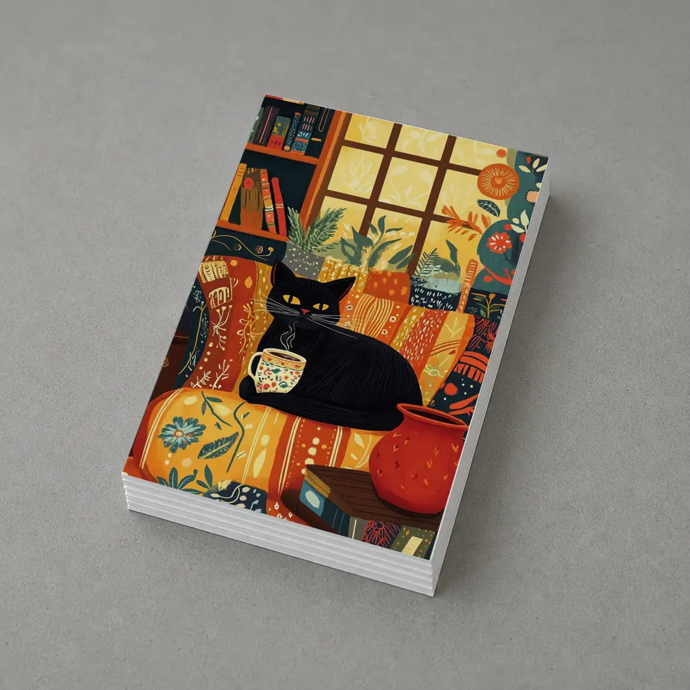 Black Cat Cozy Reading Room Illustration Art – Postcards