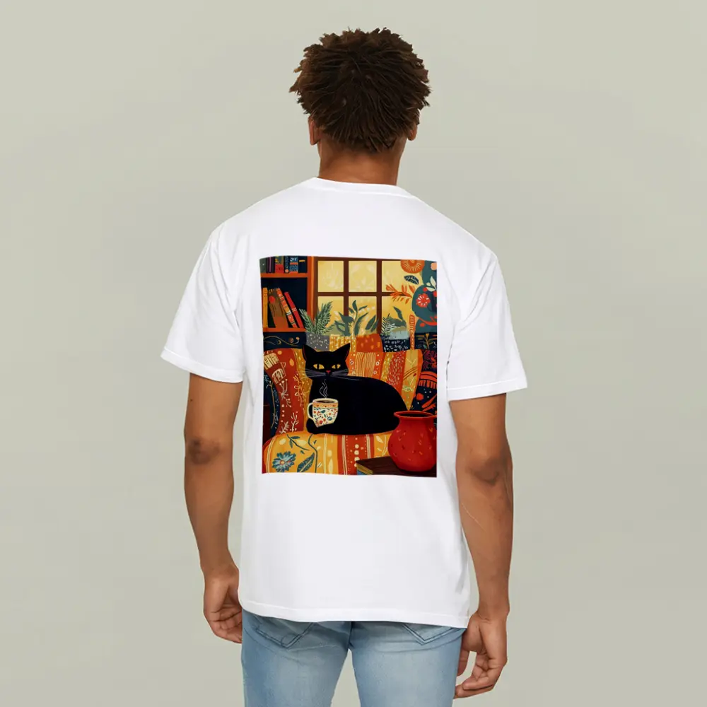 Black Cat Cozy Reading Room Illustration Art – T-Shirts