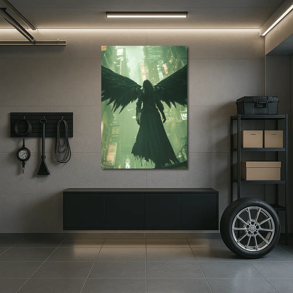 Dark Angel Black Wings Cyberpunk City – Wall Art