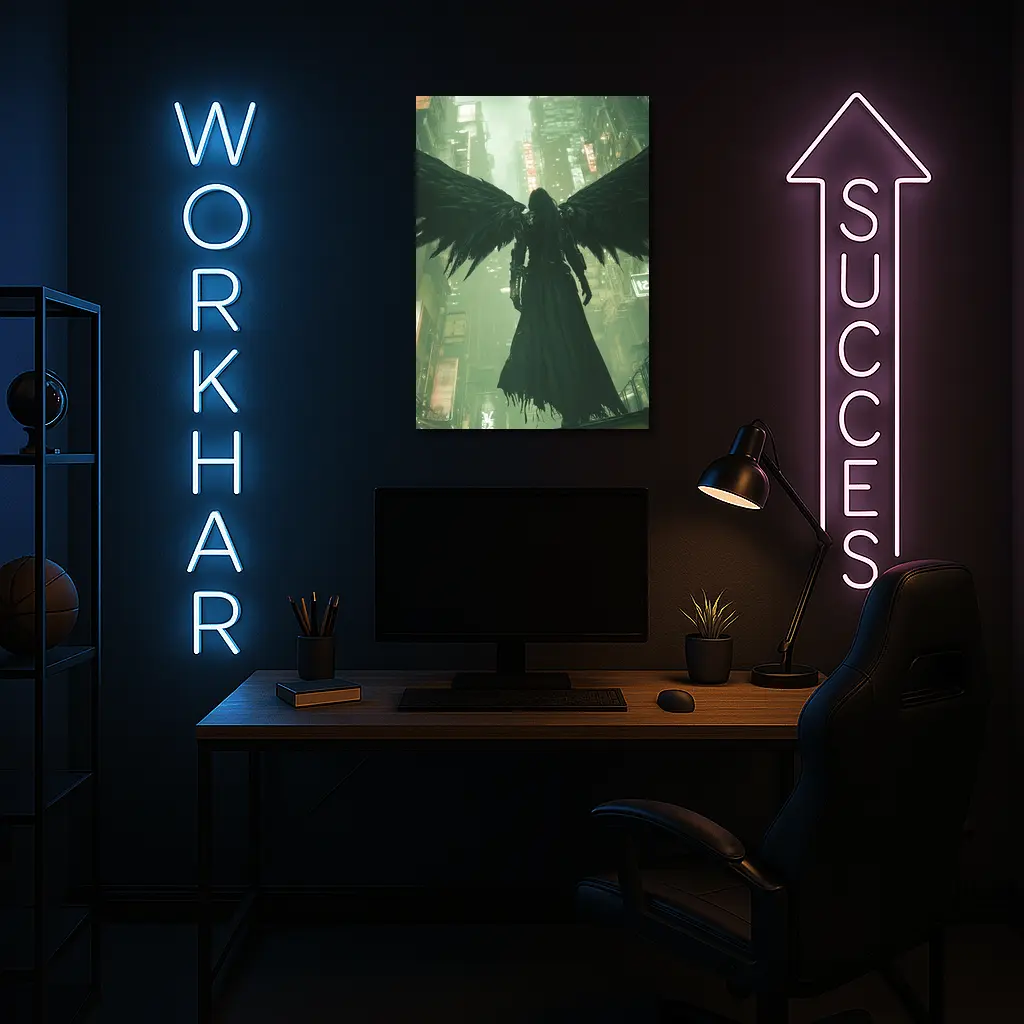 Dark Angel Black Wings Cyberpunk City – Wall Art