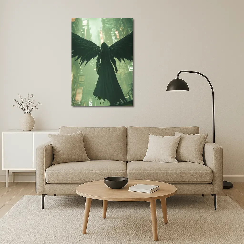 Dark Angel Black Wings Cyberpunk City – Wall Art