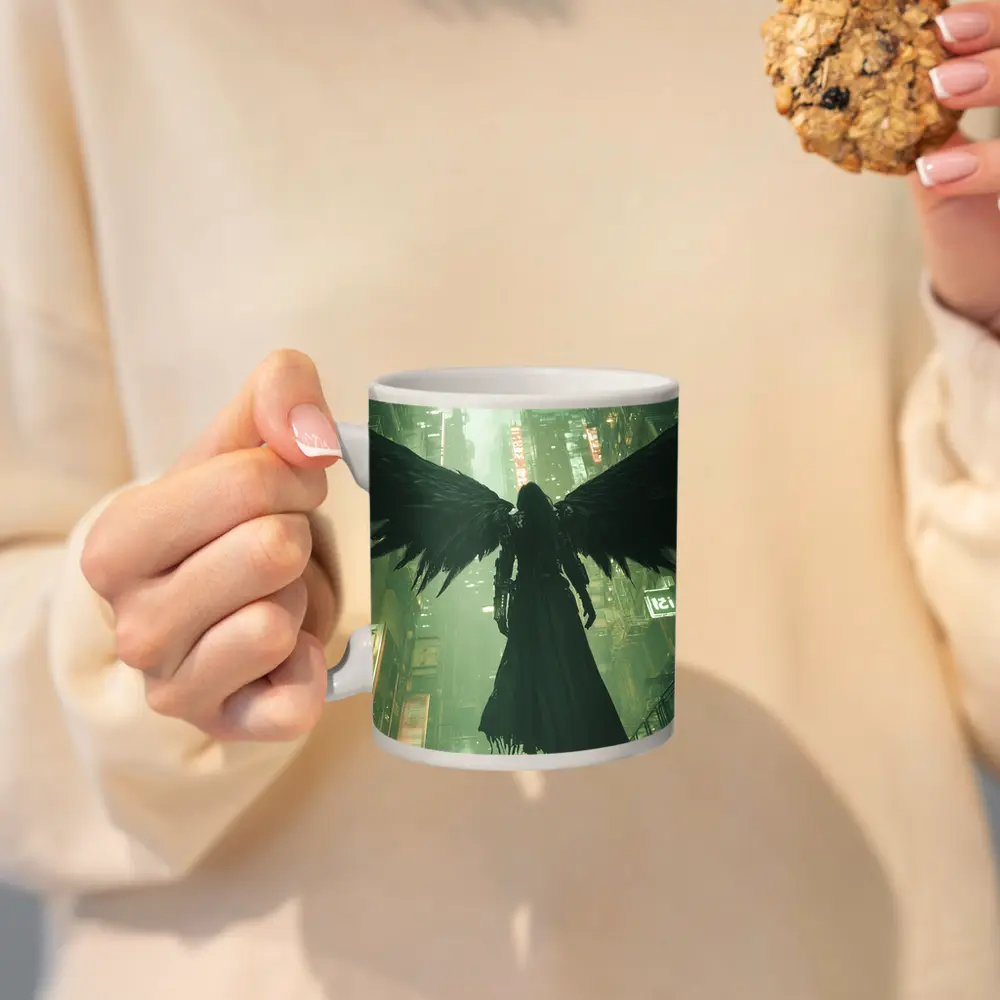 Dark Angel Black Wings Cyberpunk City – Mugs