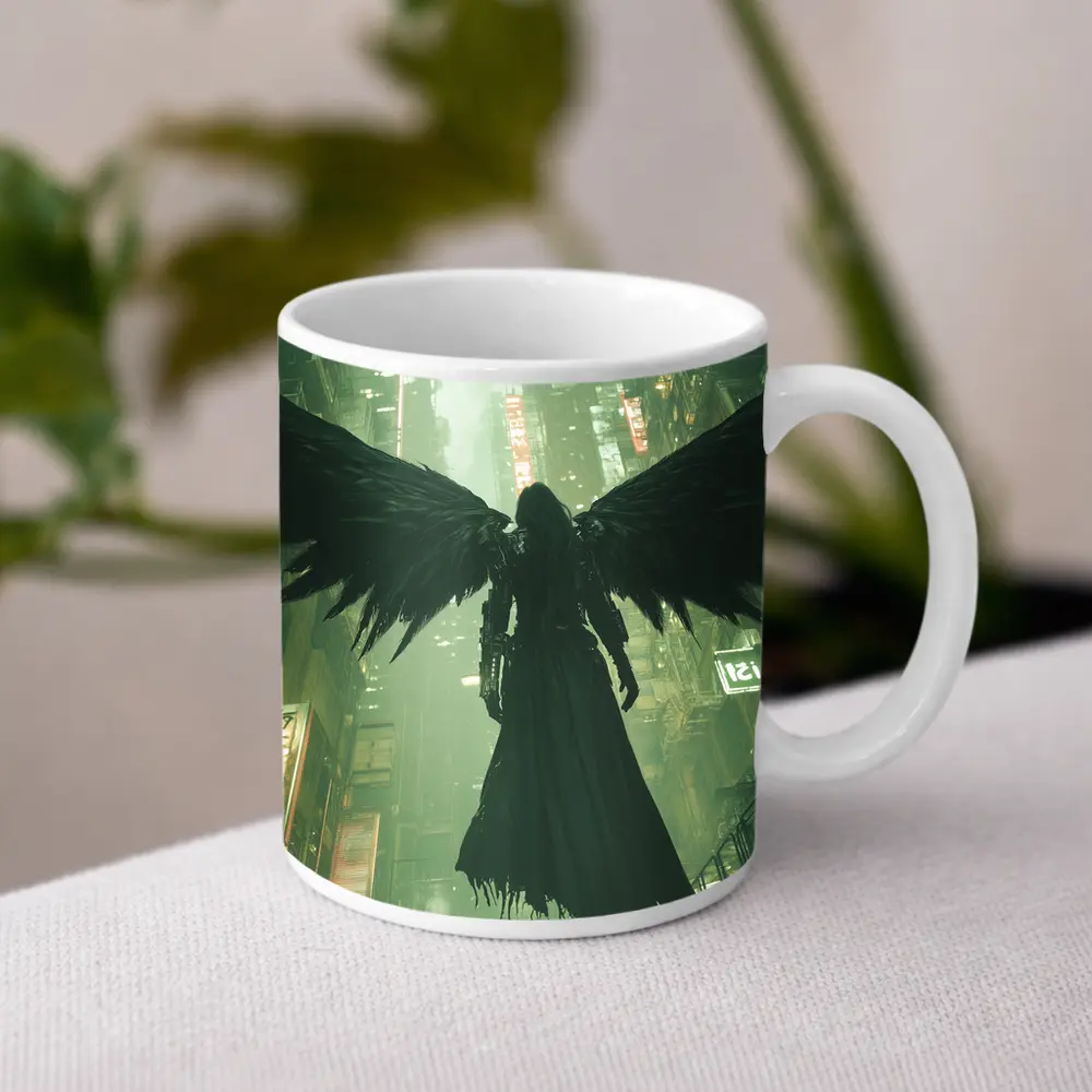Dark Angel Black Wings Cyberpunk City – Mugs