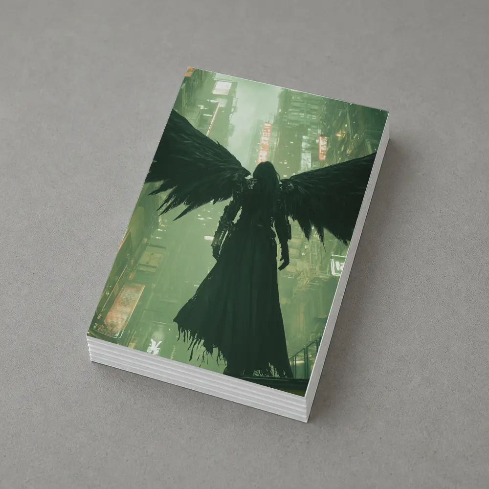Dark Angel Black Wings Cyberpunk City – Postcards