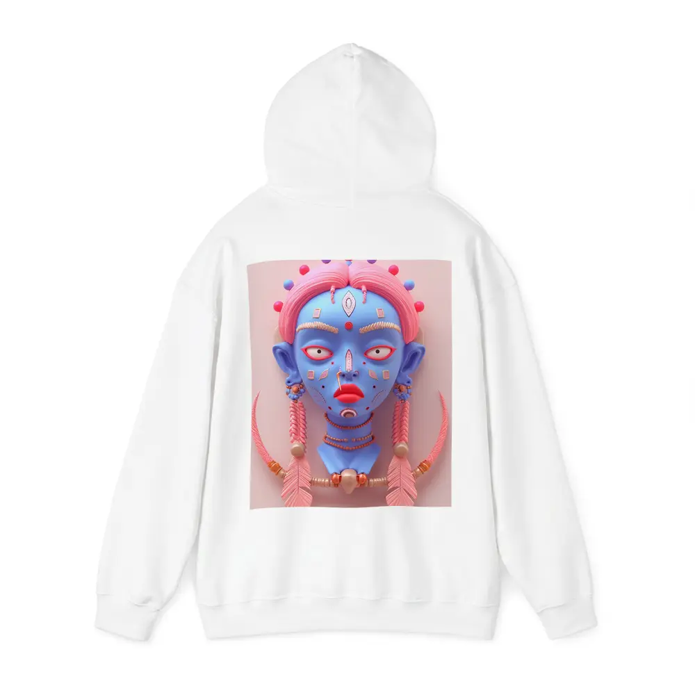 Blue Tribal Face Pink Feathers Abstract Art – Hoodies