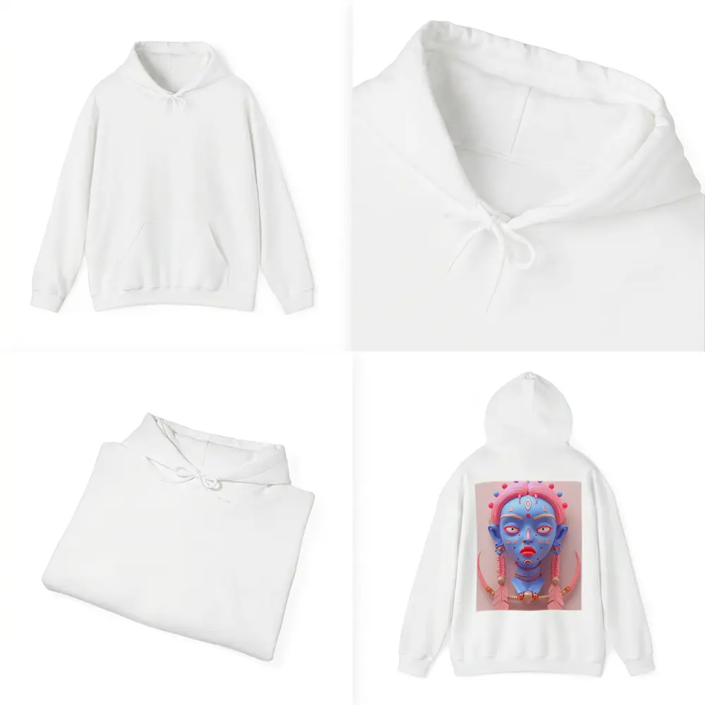 Blue Tribal Face Pink Feathers Abstract Art – Hoodies