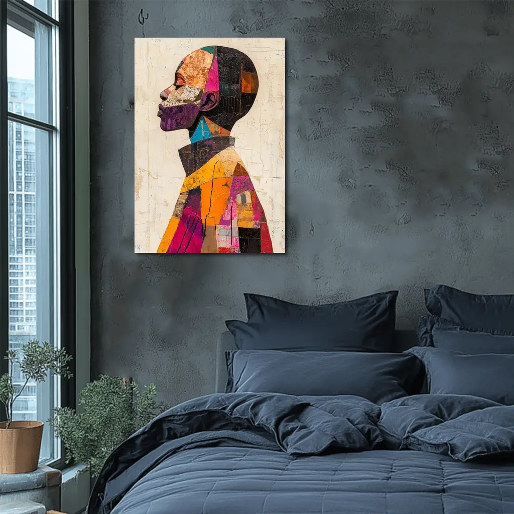 Abstract Collage Portrait Man Side Profile – Wall Art