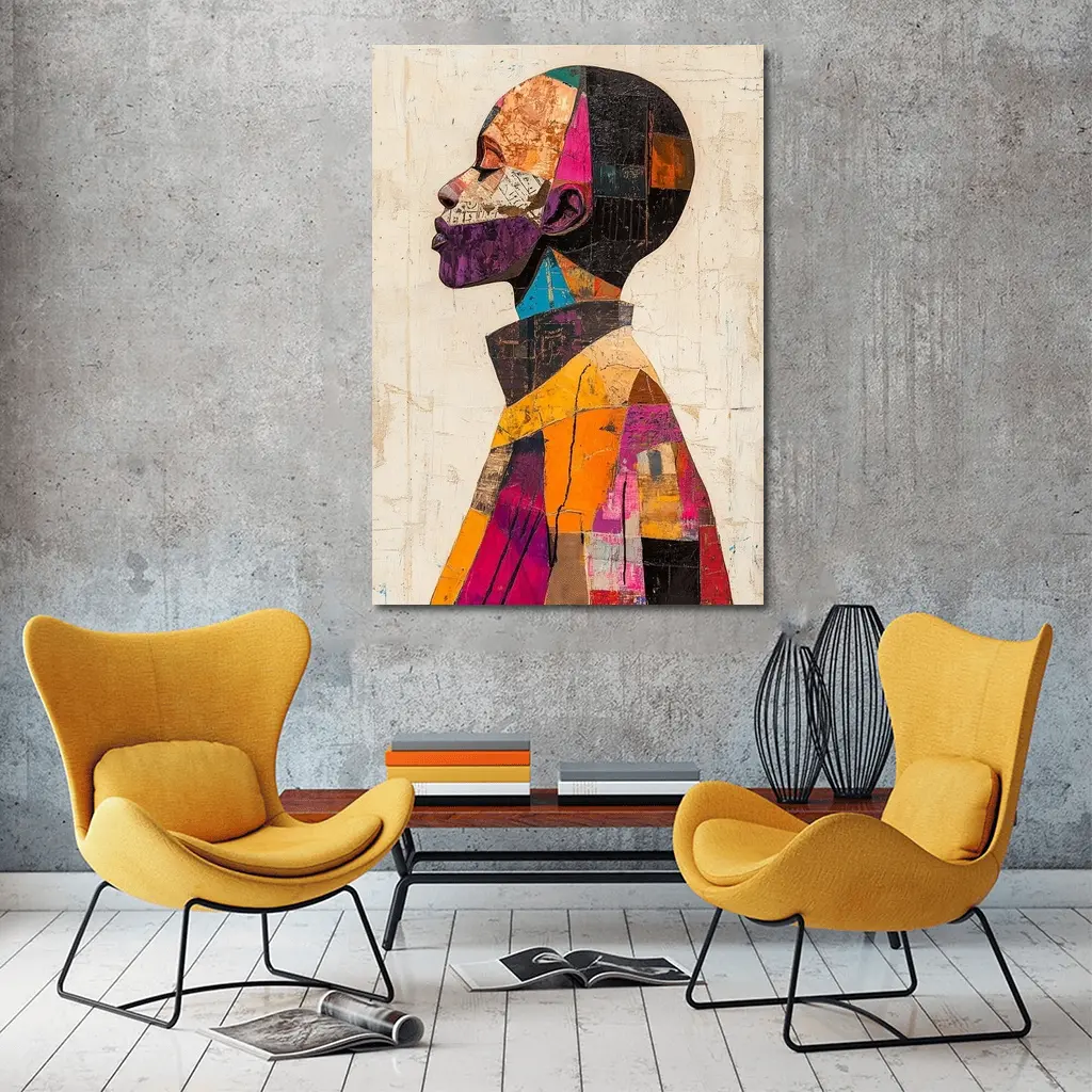 Abstract Collage Portrait Man Side Profile – Wall Art