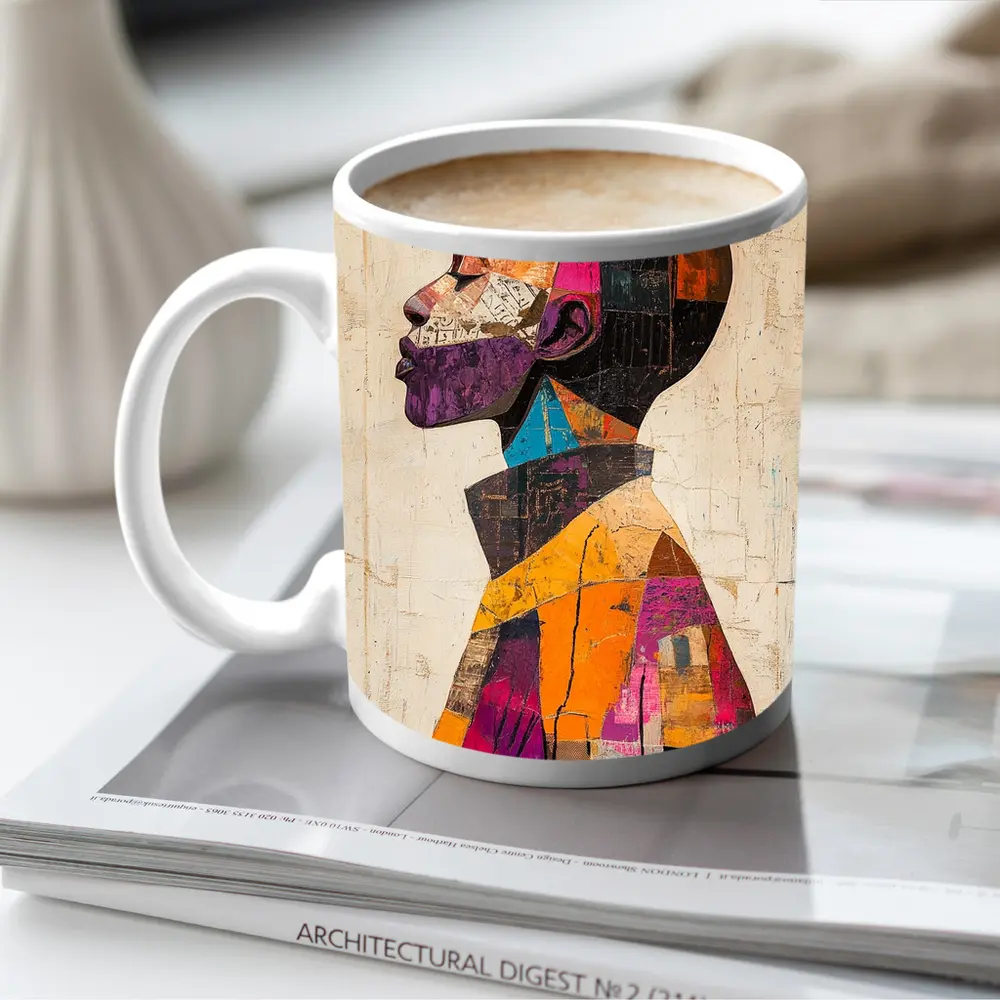 Abstract Collage Portrait Man Side Profile – Mugs