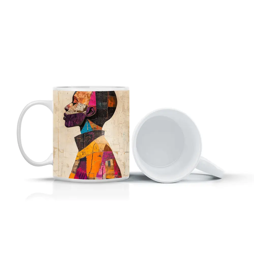 Abstract Collage Portrait Man Side Profile – Mugs