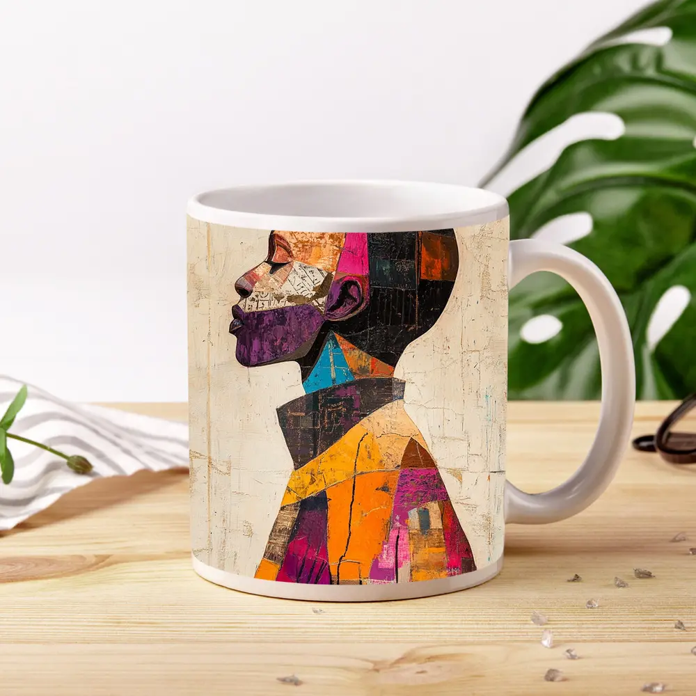 Abstract Collage Portrait Man Side Profile – Mugs