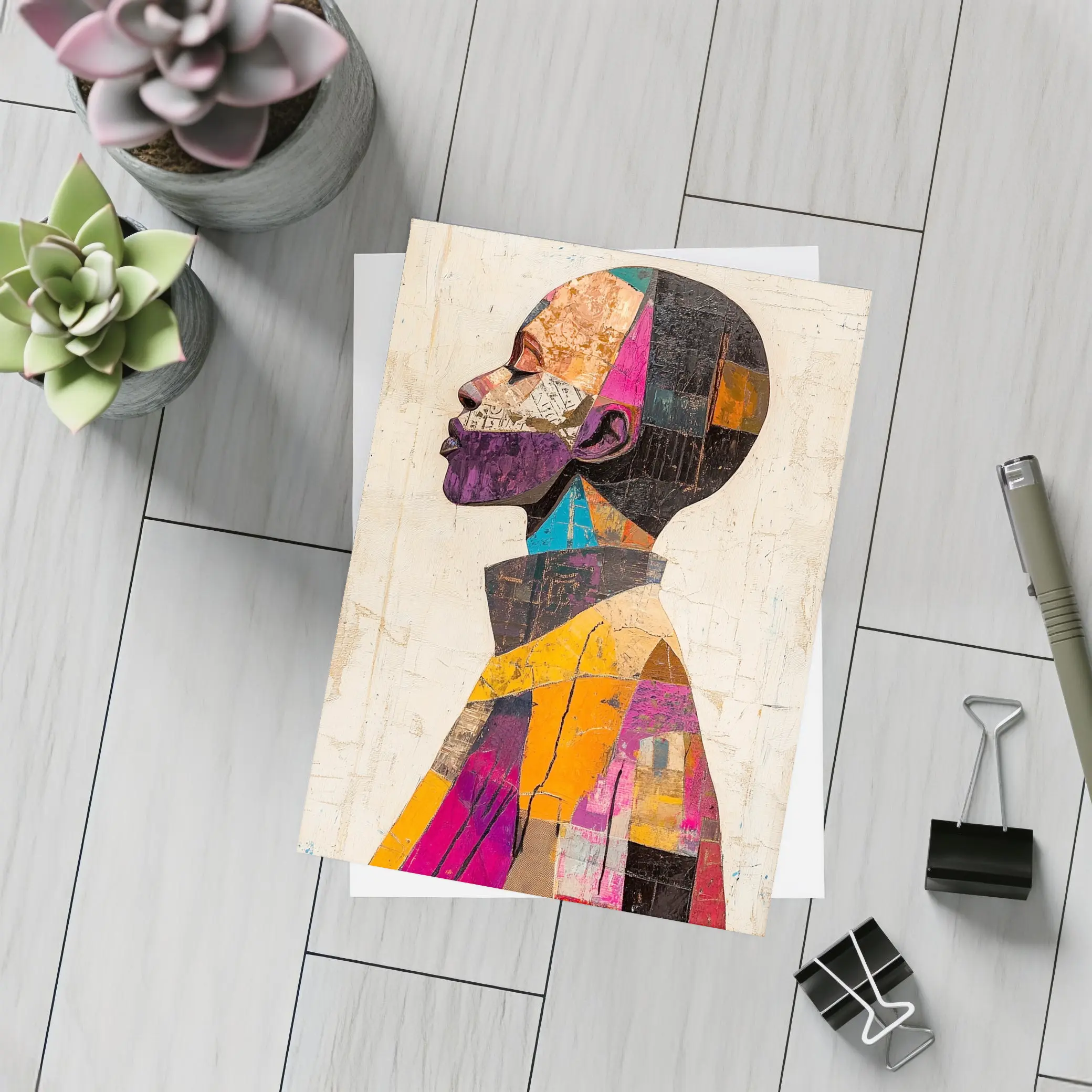 Abstract Collage Portrait Man Side Profile – Postcards