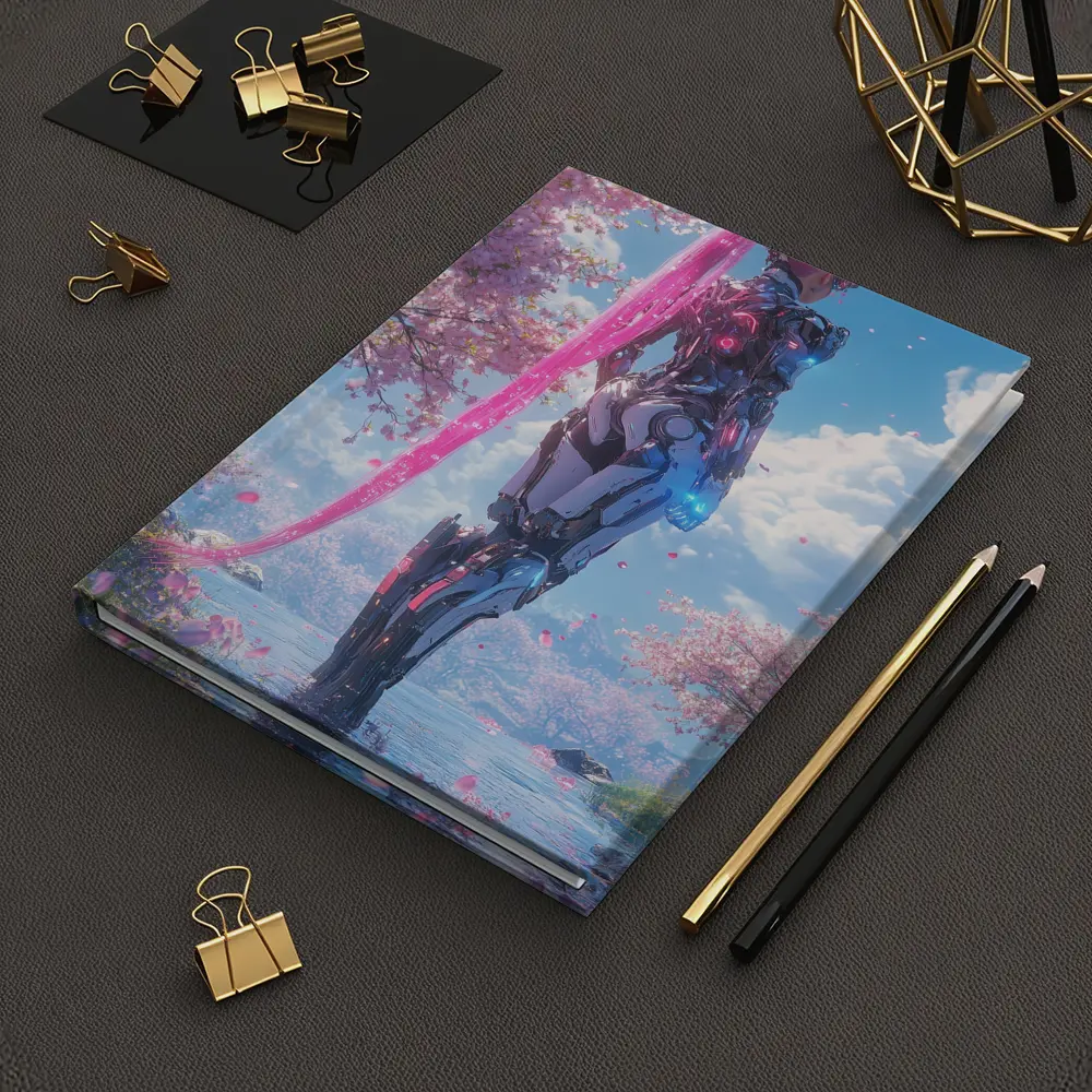 Cyberpunk Robot Girl Cherry Blossom Garden – Notebooks