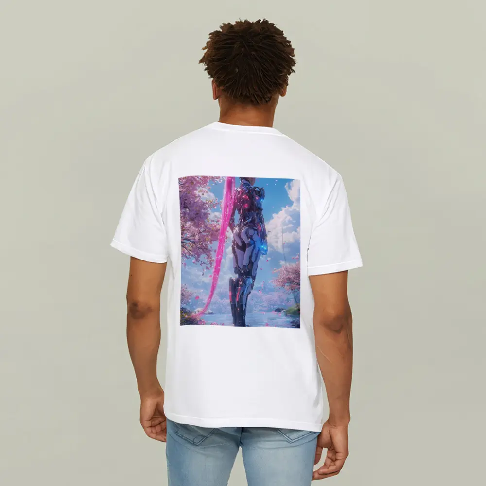 Cyberpunk Robot Girl Cherry Blossom Garden – T-Shirts