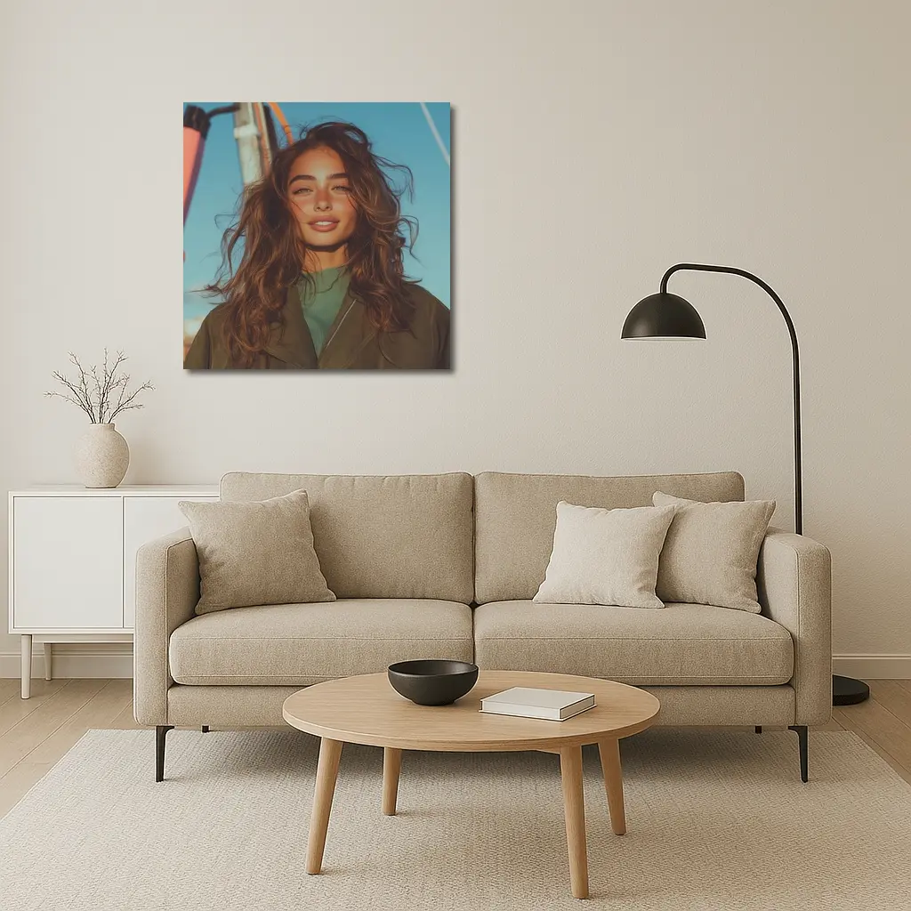 Young Woman Outdoors Blue Sky Portrait – Wall Art