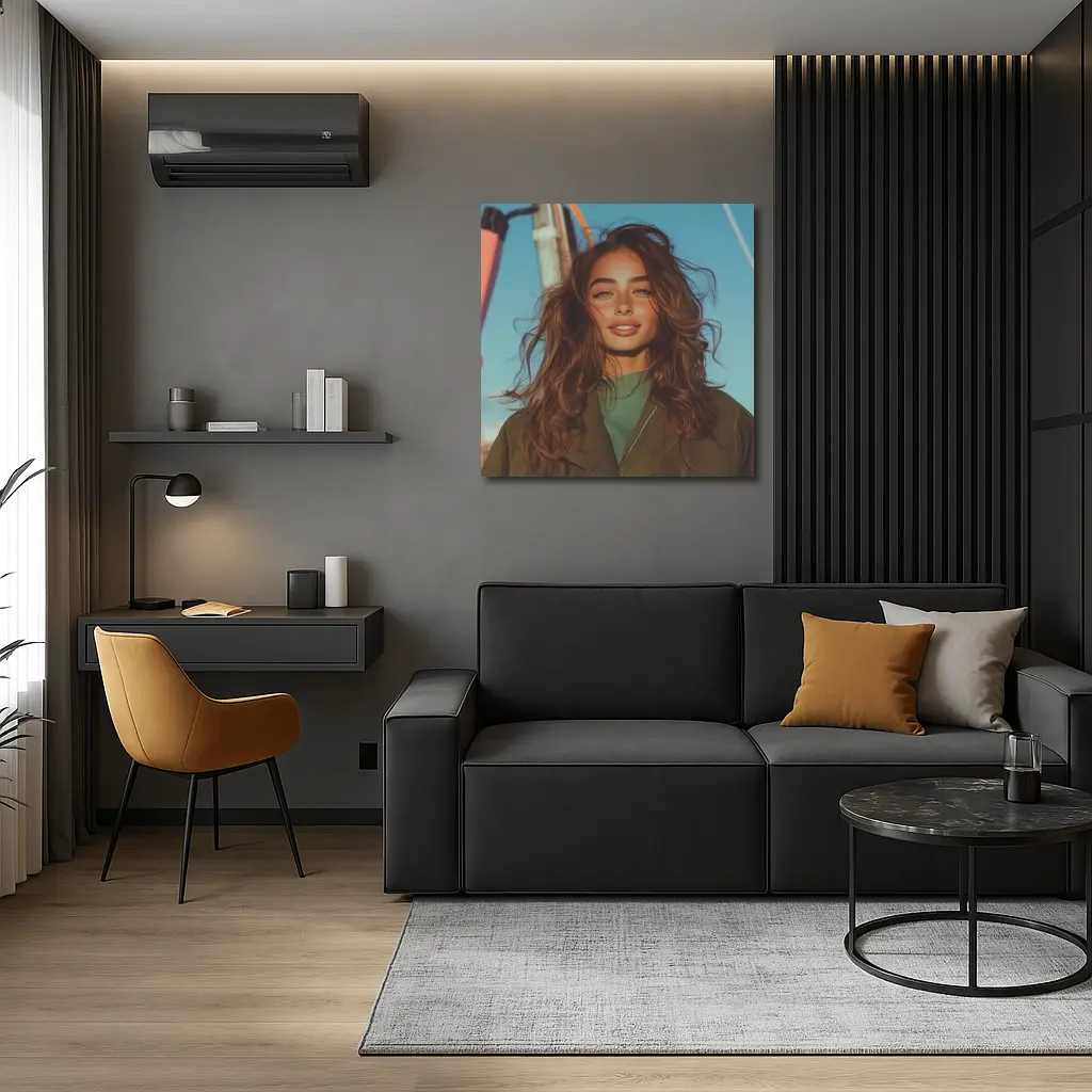 Young Woman Outdoors Blue Sky Portrait – Wall Art