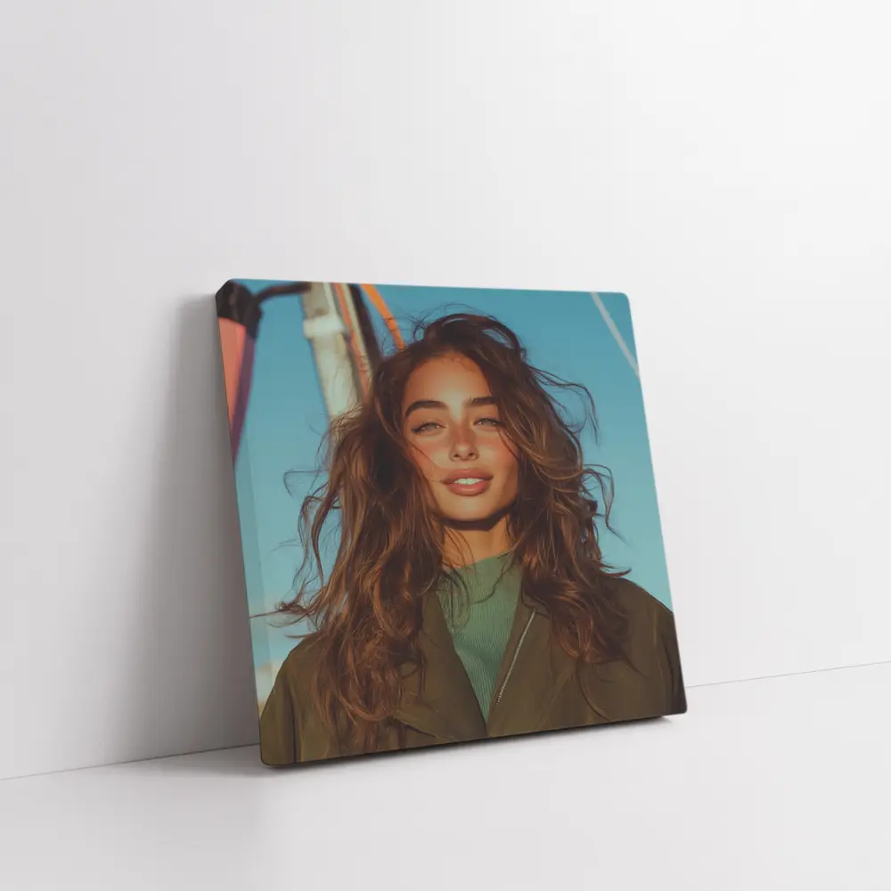 Young Woman Outdoors Blue Sky Portrait – Wall Art