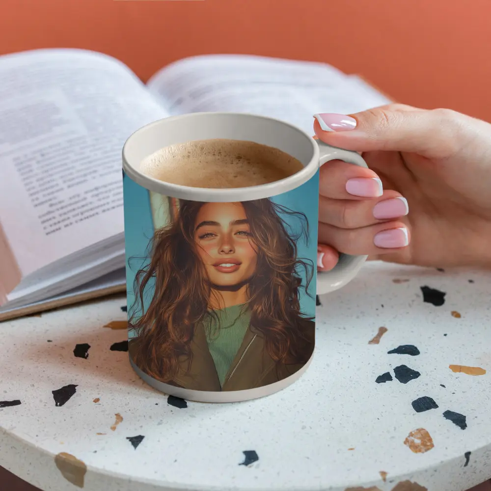 Young Woman Outdoors Blue Sky Portrait – Mugs