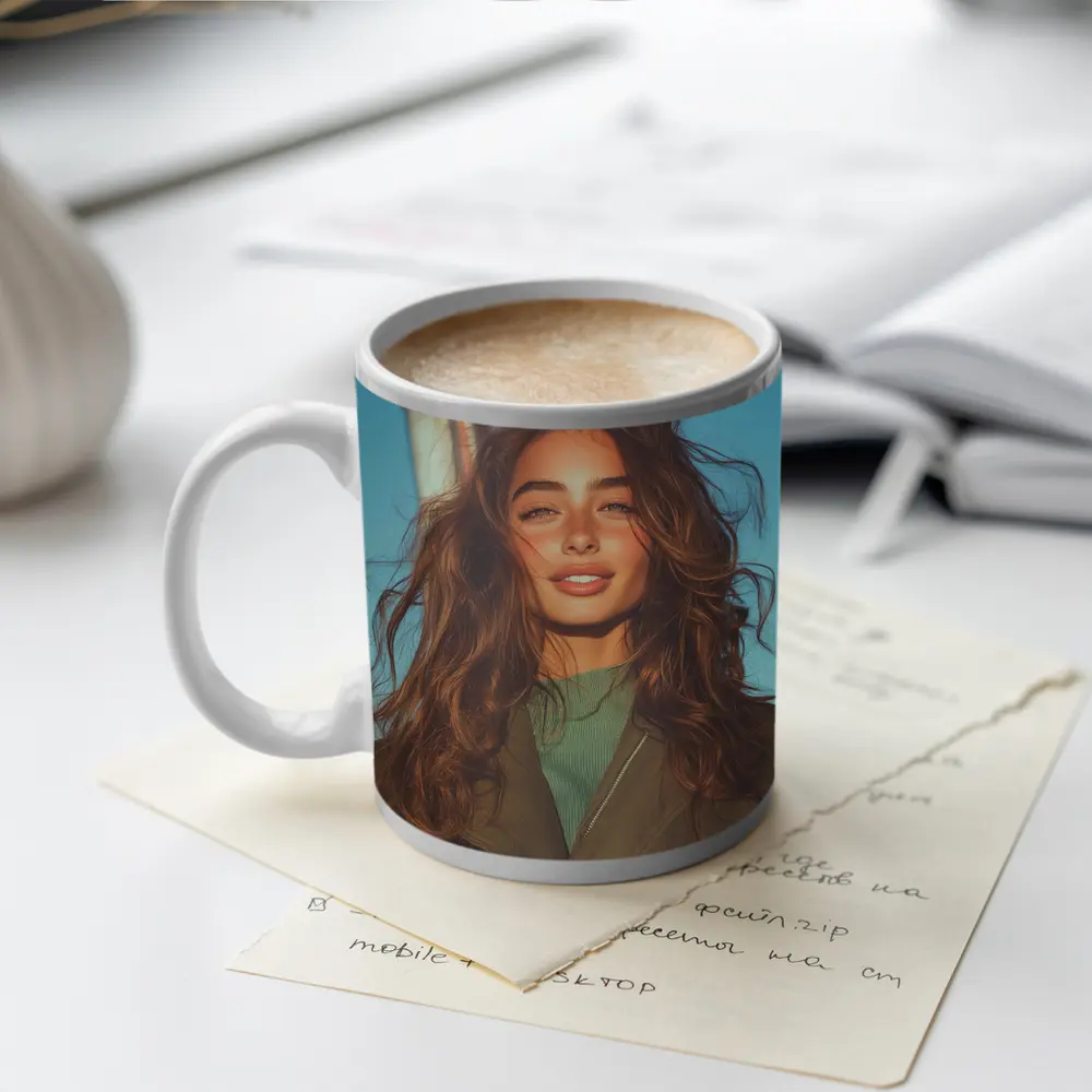 Young Woman Outdoors Blue Sky Portrait – Mugs