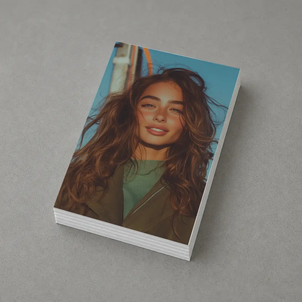 Young Woman Outdoors Blue Sky Portrait – Postcards